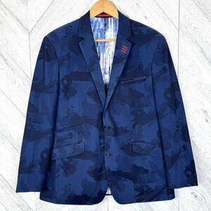 Au Noir Blazer Mens Size 42R Blue Camo Print Sport Coat Jacket